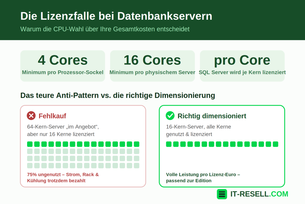 Infografik SQL Server Per-Core-Lizenzierung Fehlkauf vs. richtige Server-Dimensionierung
