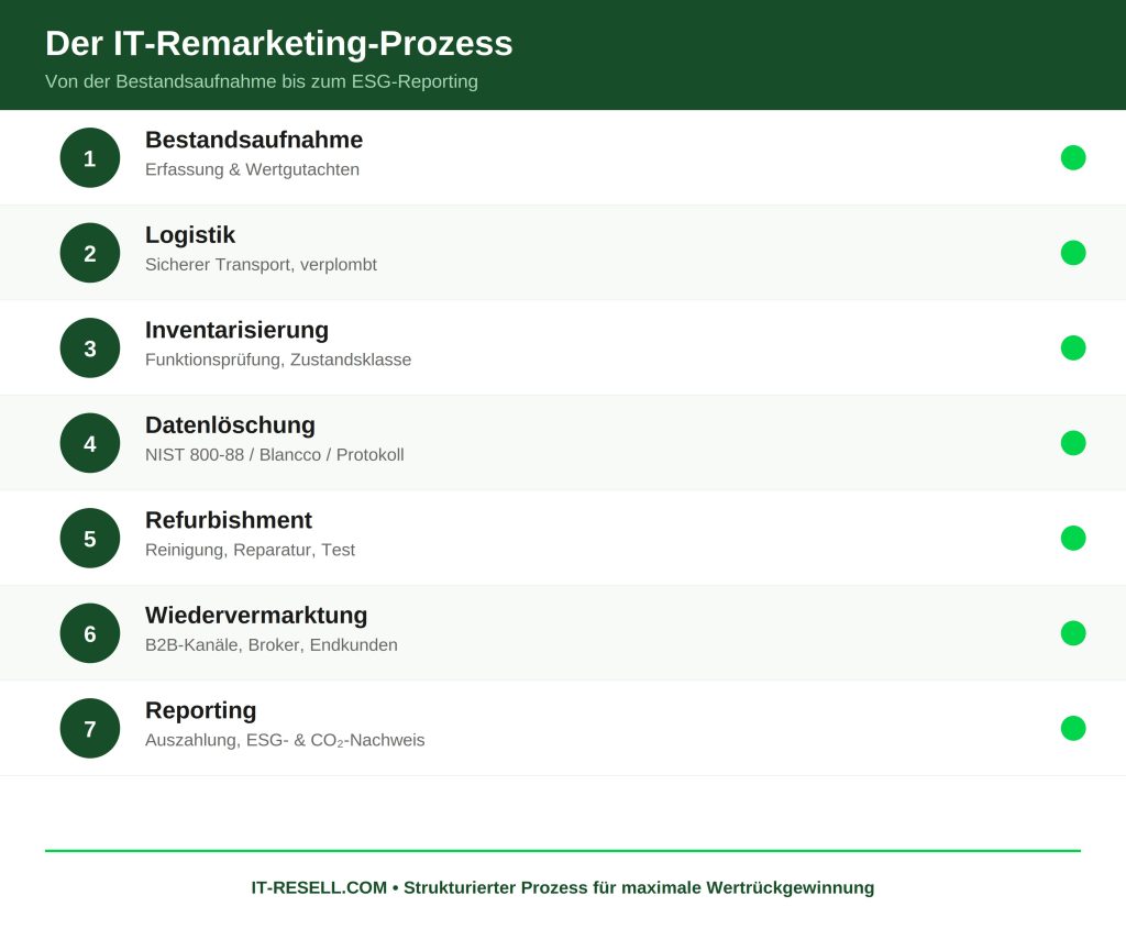 Infografik IT-Remarketing Prozess sieben Schritte Überblick