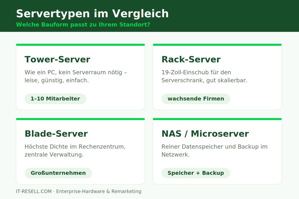 Vergleich von Tower-, Rack-, Blade-Server und NAS mit Einsatzempfehlung