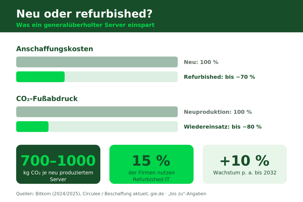 Refurbished-Server sparen bis zu 70 Prozent Kosten und bis zu 80 Prozent CO2 gegenüber Neugeräten