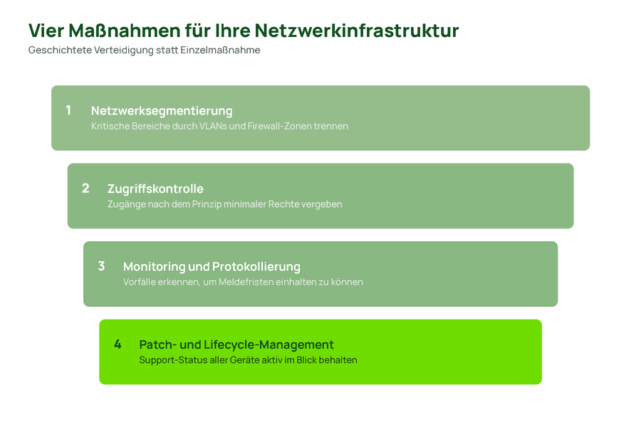 Vier geschichtete Maßnahmen für die Netzwerkinfrastruktur im Kontext von NIS2