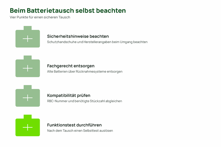 Vierteilige Checkliste im Batteriezellen-Design für den sicheren USV-Batterietausch