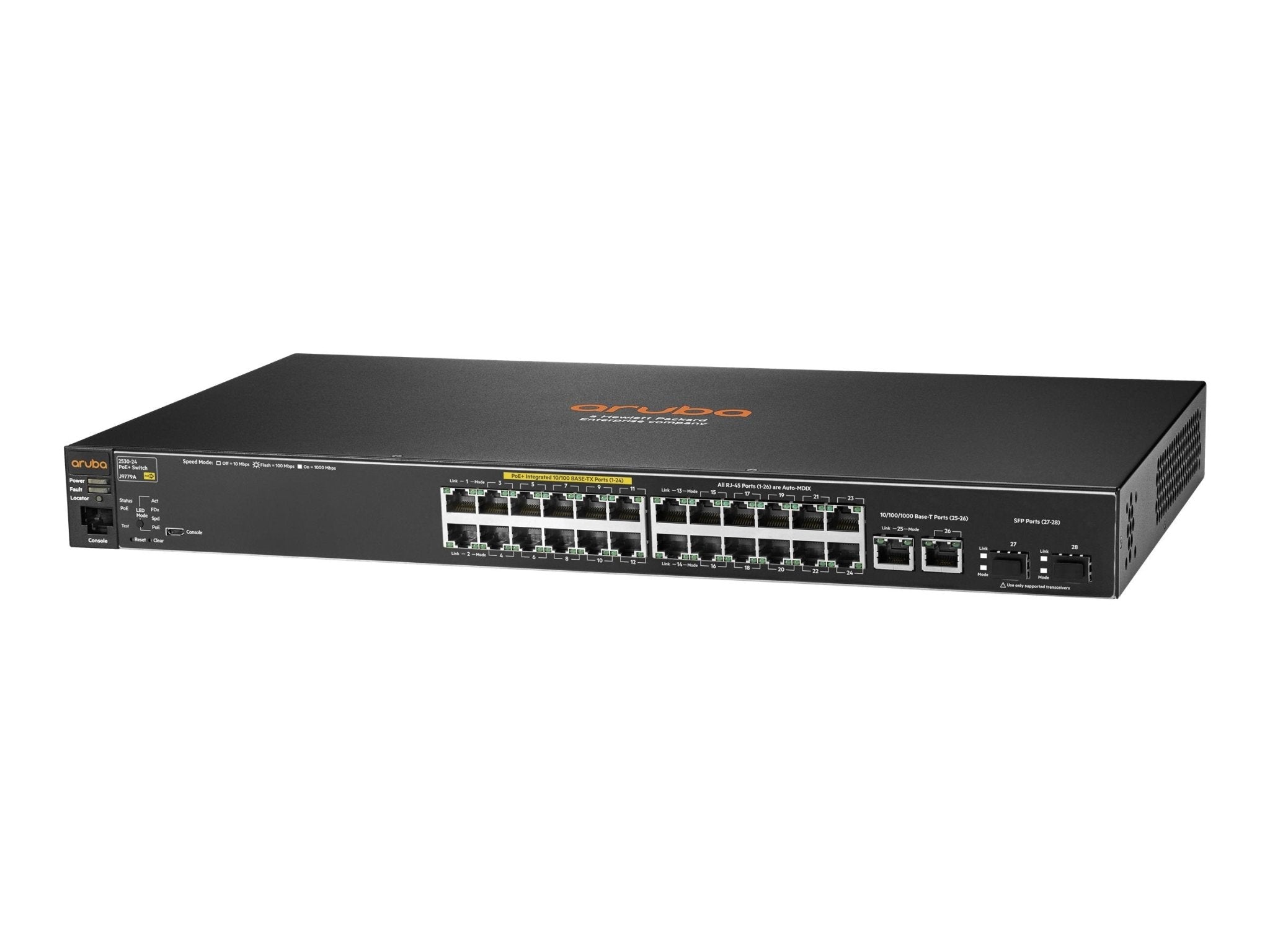 HPE Aruba 2530 - 24 - PoE+ - Switch - managed - 24 x 10/100 + 2 x Gigabit SFP + 2 x 10/100/1000 - Desktop, an Rack montierbar, wandmontierbar - PoE+ (195 W) - IT - RESELL