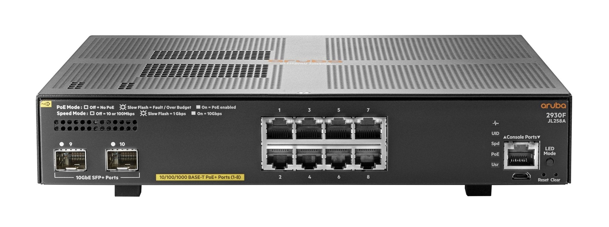 HPE Aruba 2930F 8G PoE+ 2SFP+ - Switch - L3 - managed - 8 x 10/100/1000 (PoE+) - IT - RESELL