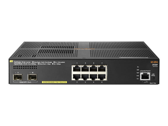 HPE Aruba 2930F 8G PoE+ 2SFP+ TAA - Switch - L3 - managed - 8 x 10/100/1000 (PoE+) - IT - RESELL
