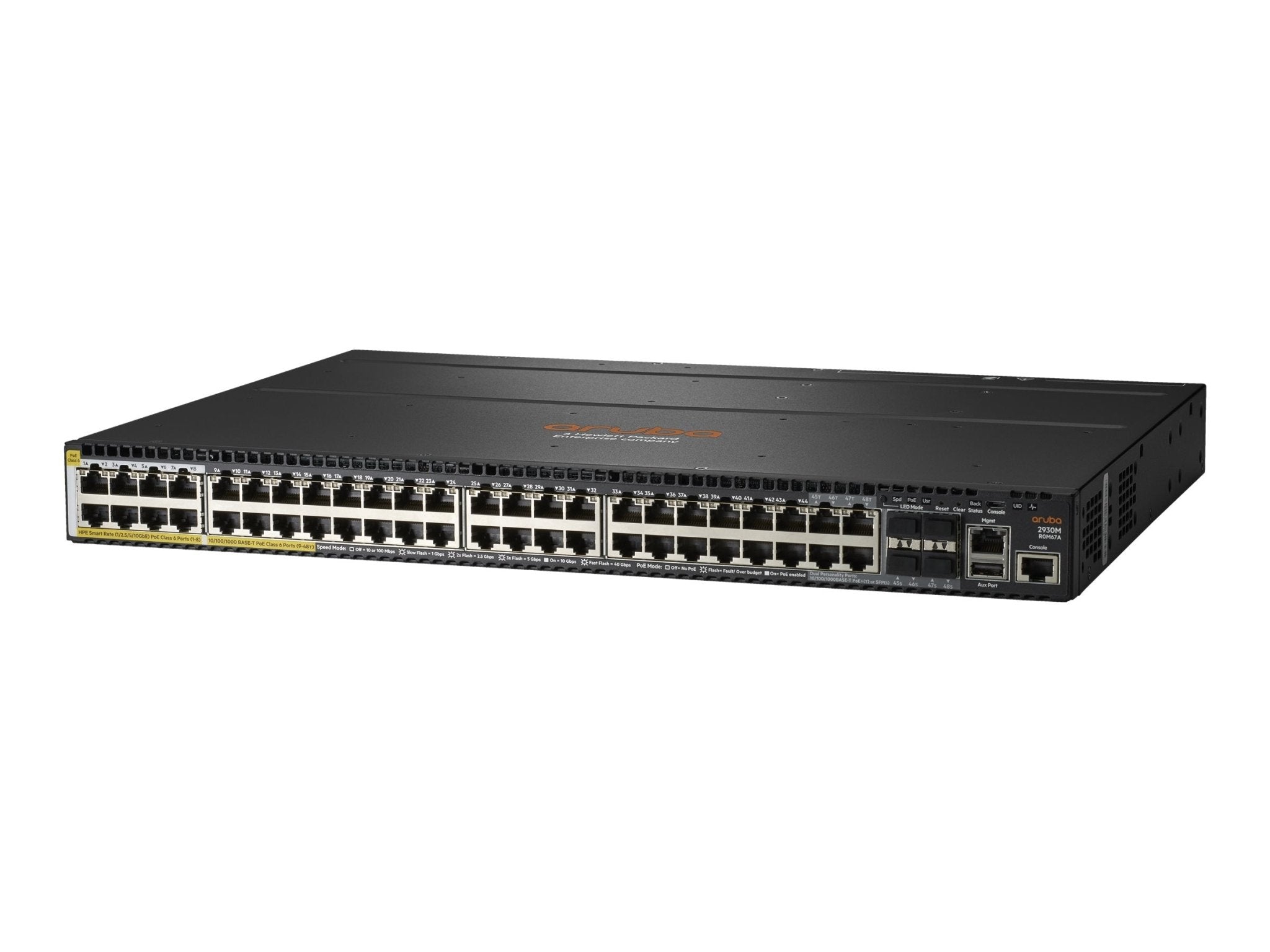 HPE Aruba 2930M 40G 8 HPE Smart Rate PoE Class 6 1 - slot Switch - Switch - L3 - managed - 36 x 10/100/1000 + 4 x Kombi - Gigabit - SFP + 8 x 1/2.5/5/10GBase - T (PoE Class 6) - IT - RESELL