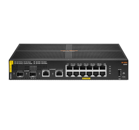 HPE Aruba 6000 12G Class4 PoE 2G/2SFP 139W Switch - Switch - managed - 12 x 10/100/1000 (PoE+) - IT - RESELL