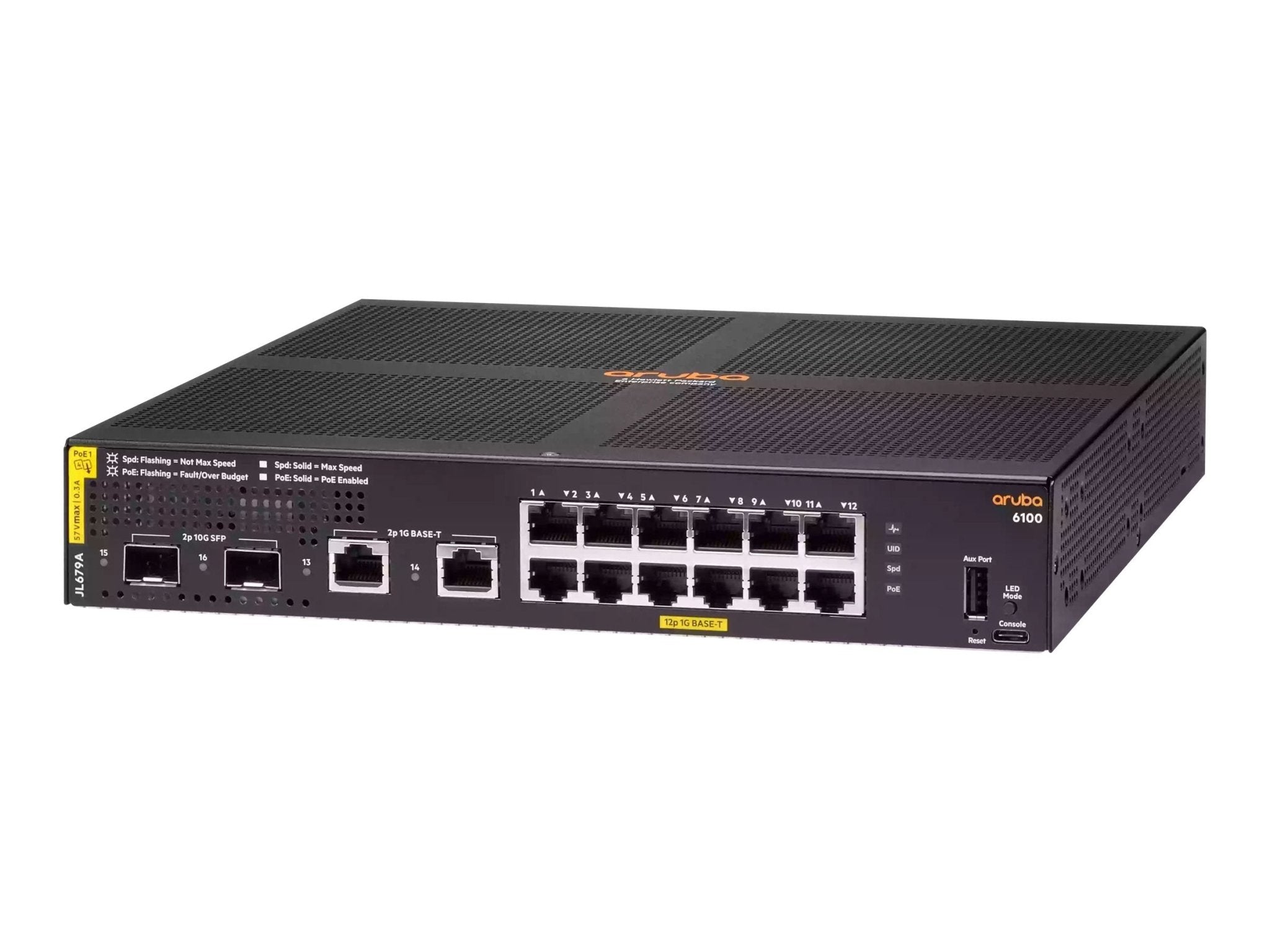 HPE Aruba 6100 12G Class4 PoE 2G/2SFP+ 139W Switch - Switch - managed - 12 x 10/100/1000 (PoE+) - IT - RESELL