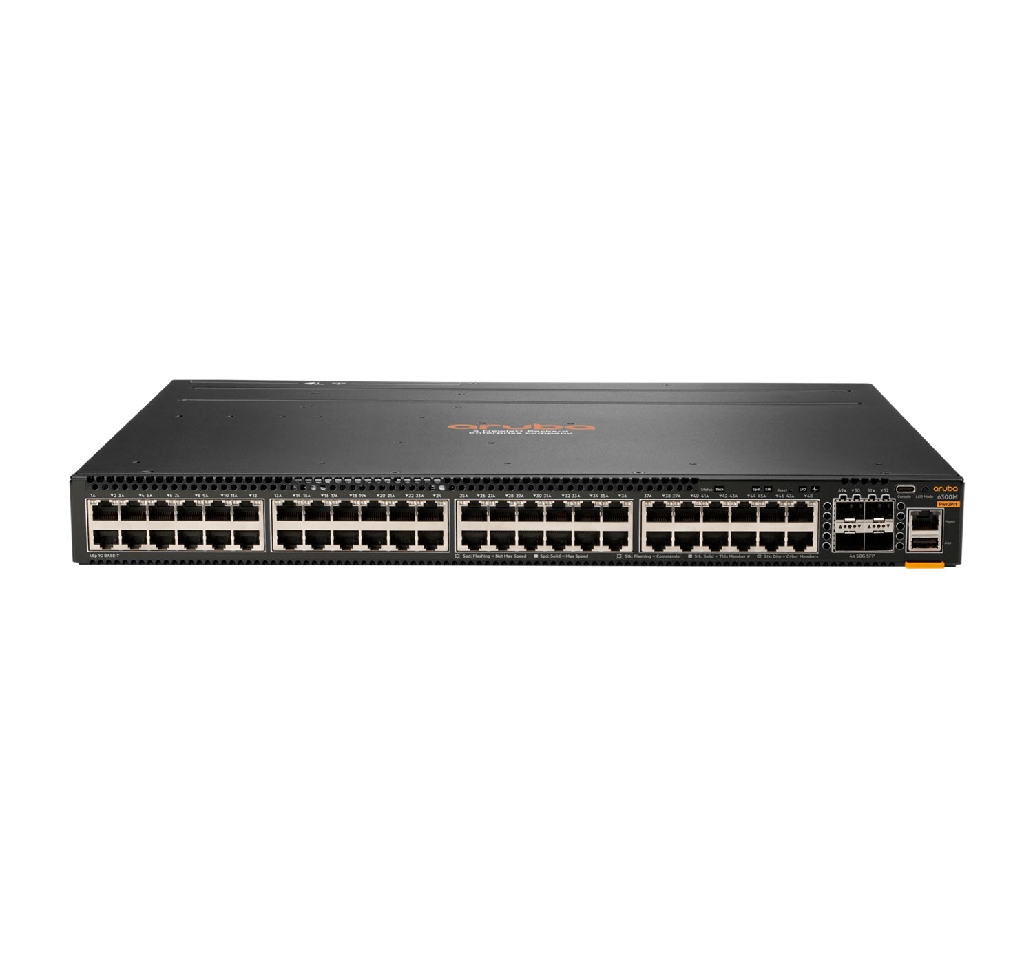 HPE Aruba 6300M - Switch - L3 - managed - 48 x 10/100/1000 + 4 x 1 Gigabit / 10 Gigabit / 25 Gigabit / 50 Gigabit SFP56 (Uplink / Stacking) - IT - RESELL