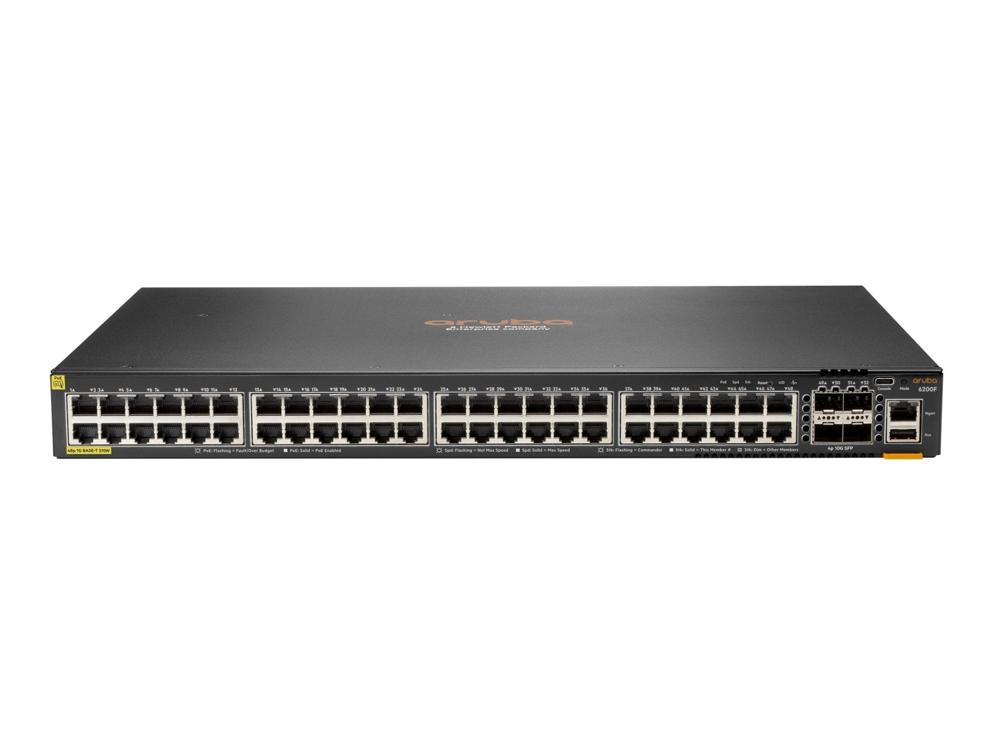 HPE Aruba Networking CX 6200F 48G Class 4 PoE 4SFP+ 370W TAA Switch - Switch - max. Stapelentfernung 10 km - L3 - managed - 48 x 10/100/1000 (PoE+) - IT - RESELL