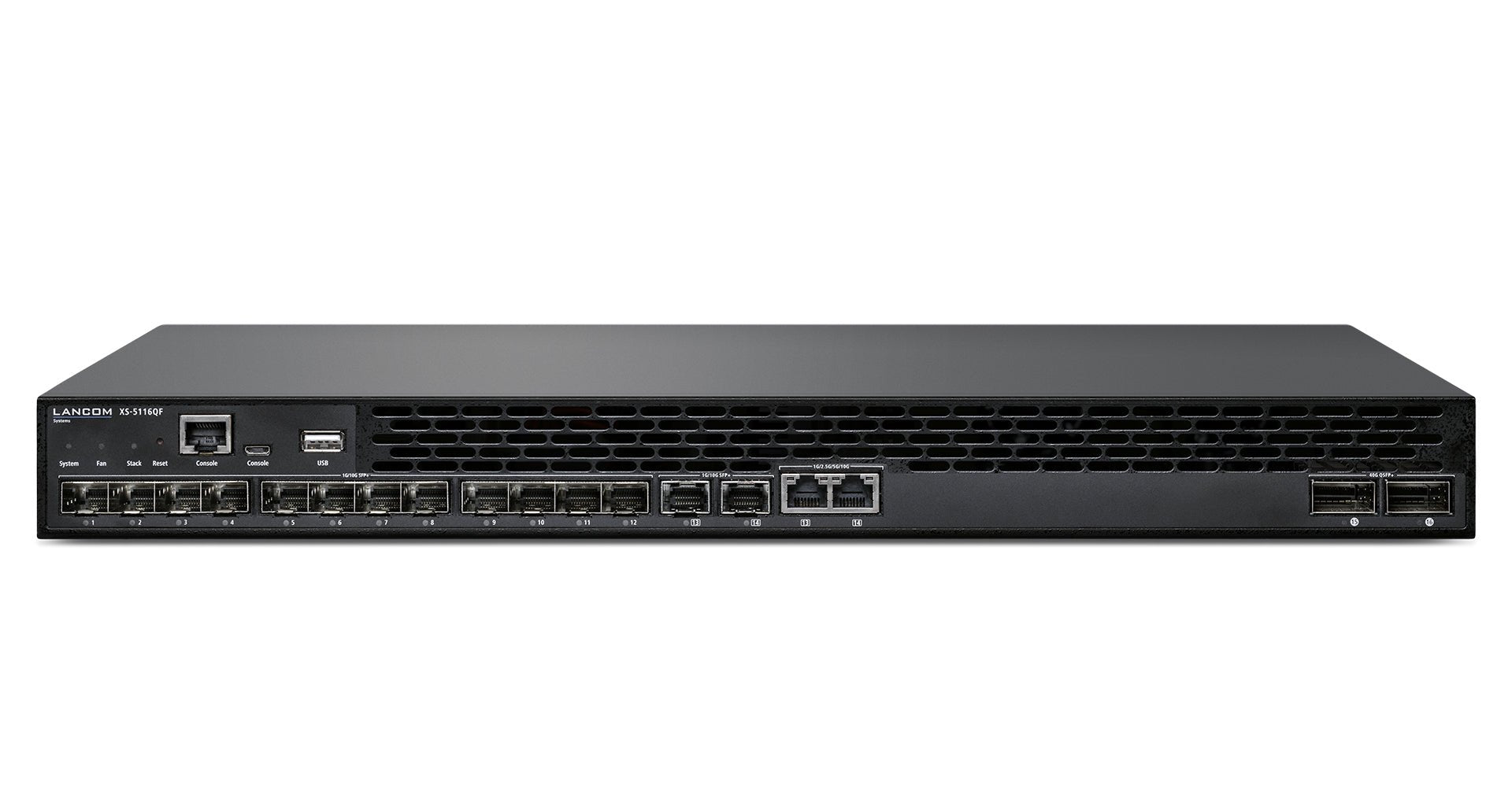 Lancom XS - 5116QF - Switch - L3 - managed - 12 x 1 Gigabit / 10 Gigabit SFP+ + 2 x Combo 1/2.5/5/10 Gigabit Ethernet / 1/10 Gigabit SFP+ + 2 x 40 Gigabit QSFP+ (Uplink/Stacking) - IT - RESELL