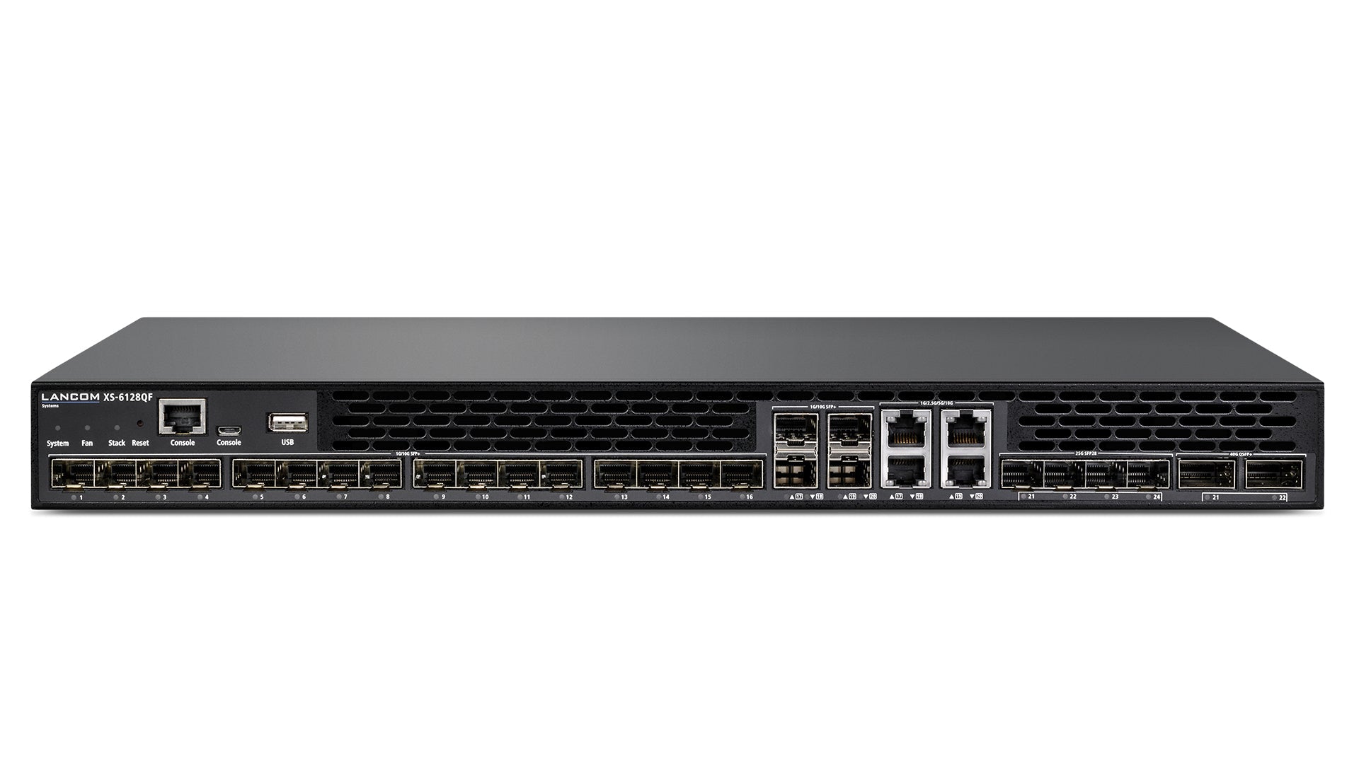 Lancom XS - 6128QF - Switch - L3 - managed - 16 x 10 Gigabit SFP+ + 4 x combo 10 Gigabit SFP+/RJ - 45 + 4 x Combo 25 Gigabit SFP28 (Uplink) - IT - RESELL