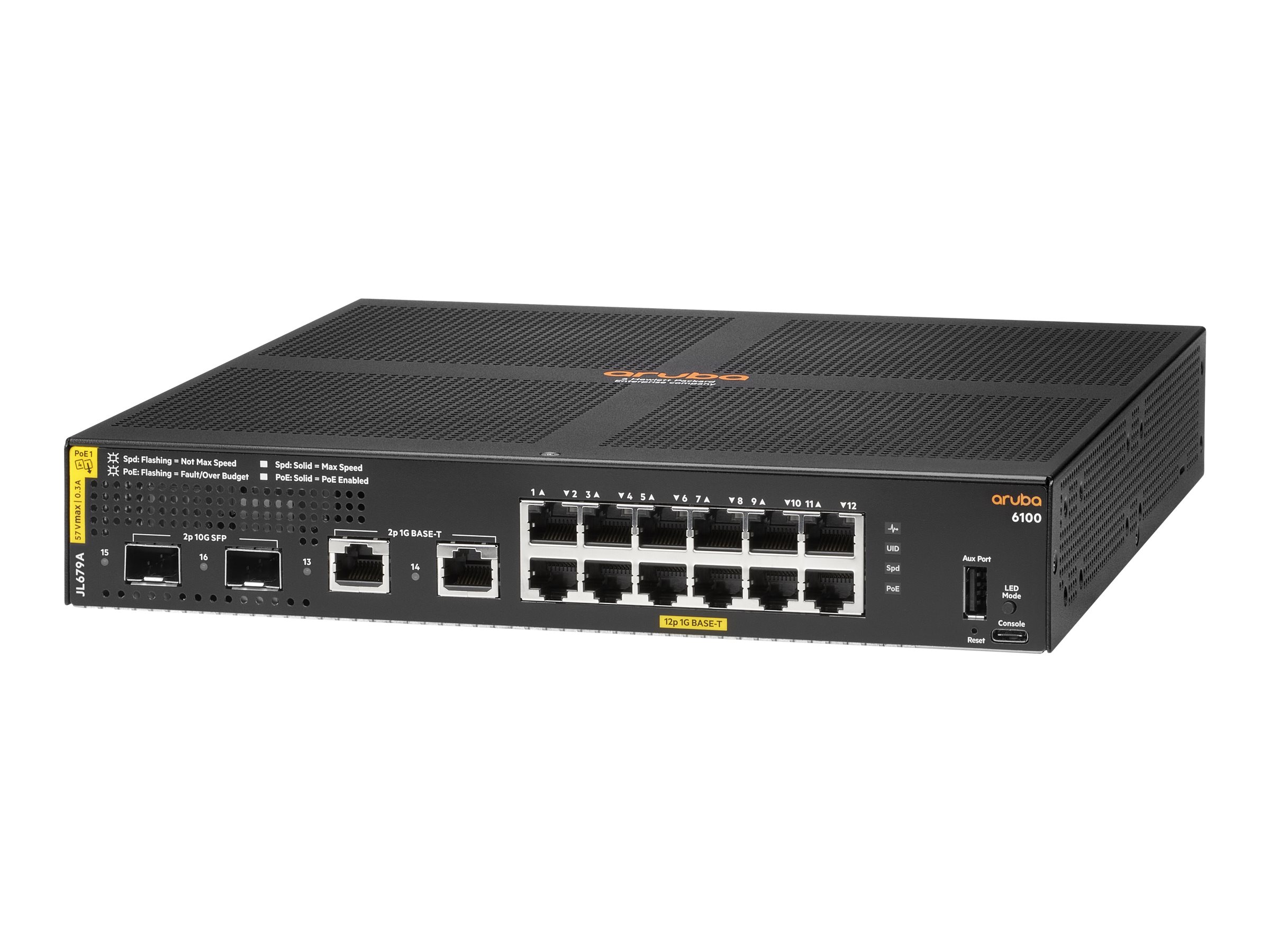 JL679A - HPE Aruba 6100 12G Switch 12x 10/100/1000 PoE+ 2G/2SFP+ 139W