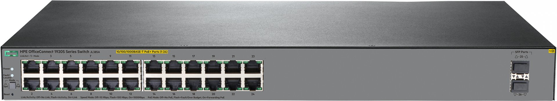 JL385A - HPE OfficeConnect 1920S 24G 2SFP PoE+ 370W - Switch - L3 - managed - 24 x 10/100/1000 (PoE+)