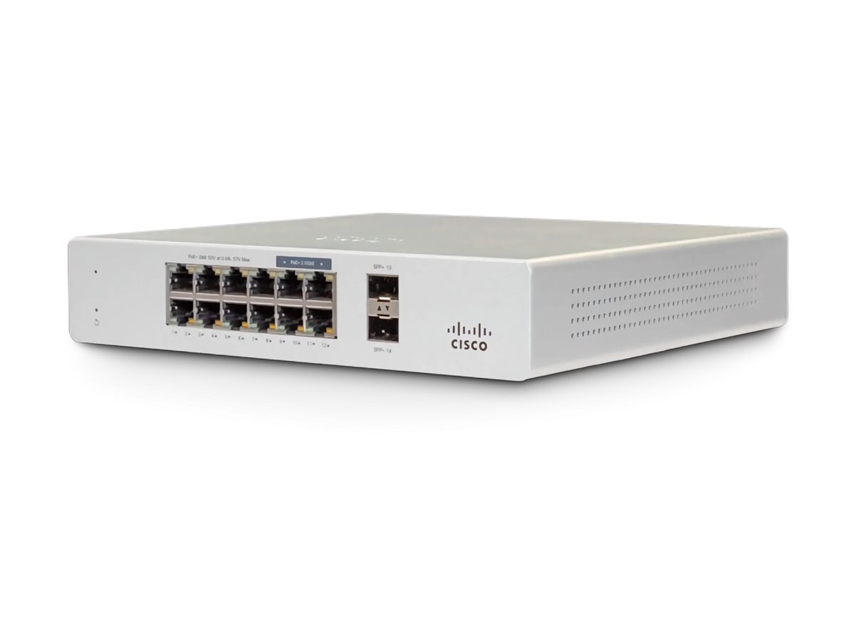 MS130-12X-HW - Cisco Meraki MS130-12X Switch, 8x 10/100/1000Base-T + 2x 2.5GBase-T + 4x 10Gb Ethernet SFP+, Desktop, PoE+ (240W)