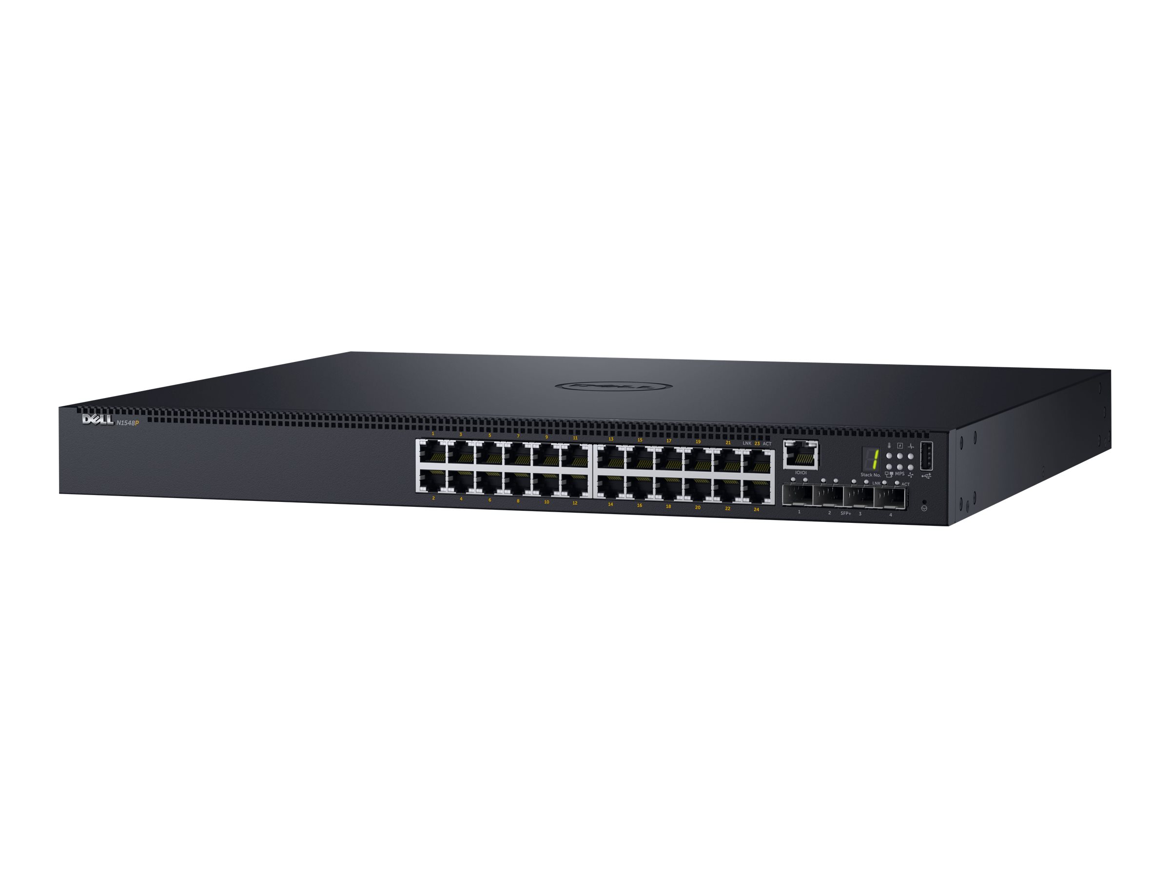 210-AEVY - Dell Networking N1524P - Switch - L2+ - managed - 24 x 10/100/1000 + 4 x 10 Gigabit SFP+ - Flujo de aire de adelante hacia atrás - an Rack montable - PoE+ (30.8 W)