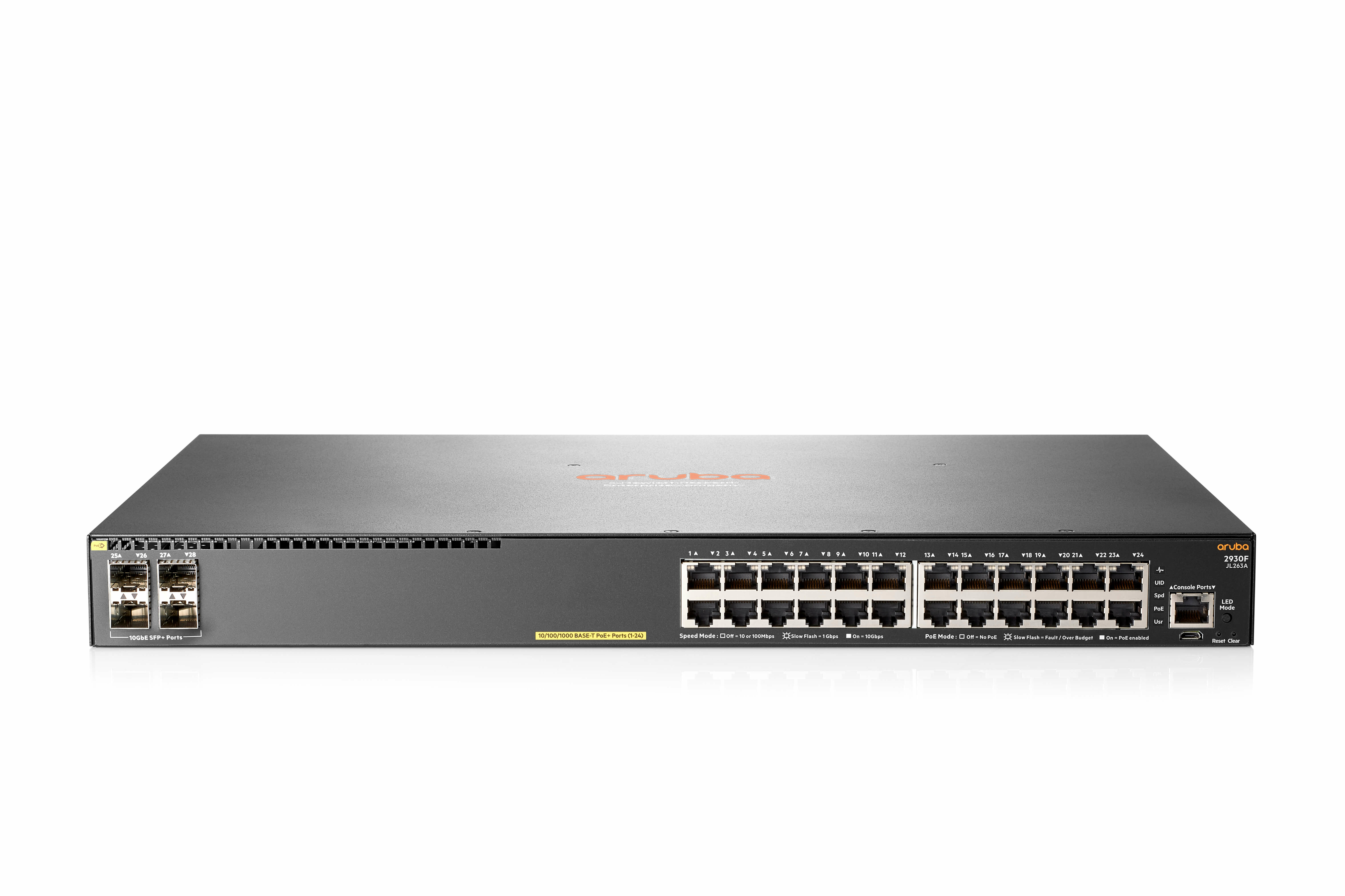 JL263A - HPE Aruba 2930F 24G PoE+ 4SFP+ TAA Switch, L3, 24x 10/100/1000 (PoE+)