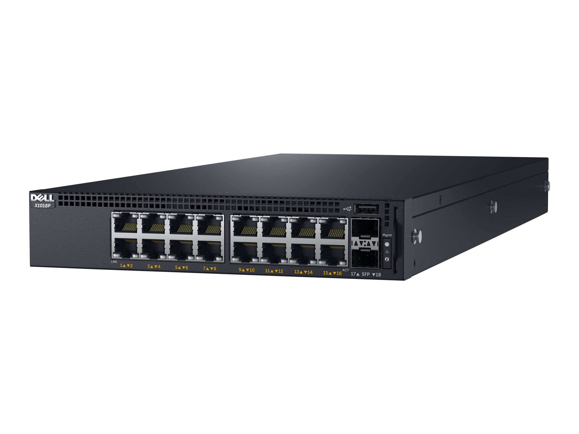 210-AEIL - Dell Networking X1018P - Switch - L2+ - managed - 16 x 10/100/1000 + 2 x Gigabit SFP - PoE (240 W)
