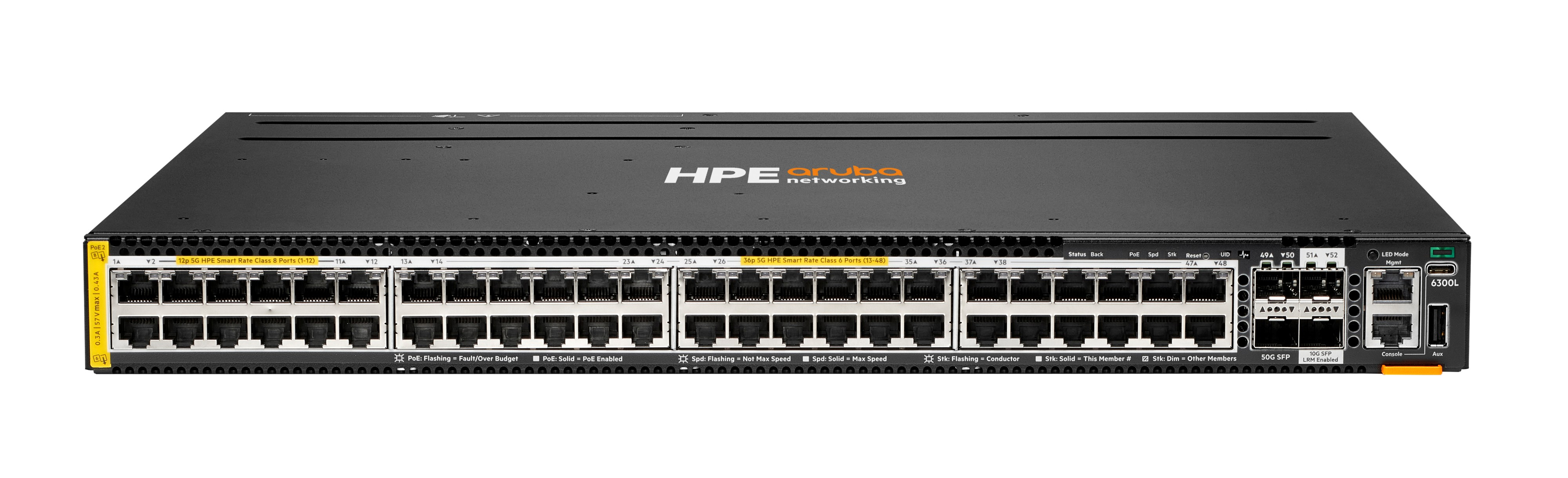 S3L77A - HPE Aruba CX 6300L 48p Smart Rate 1G/2.5G/5G PoE L2/L3 Switch, 48x 1/2.5/5GBase-T, 2x 50G/10G LRM