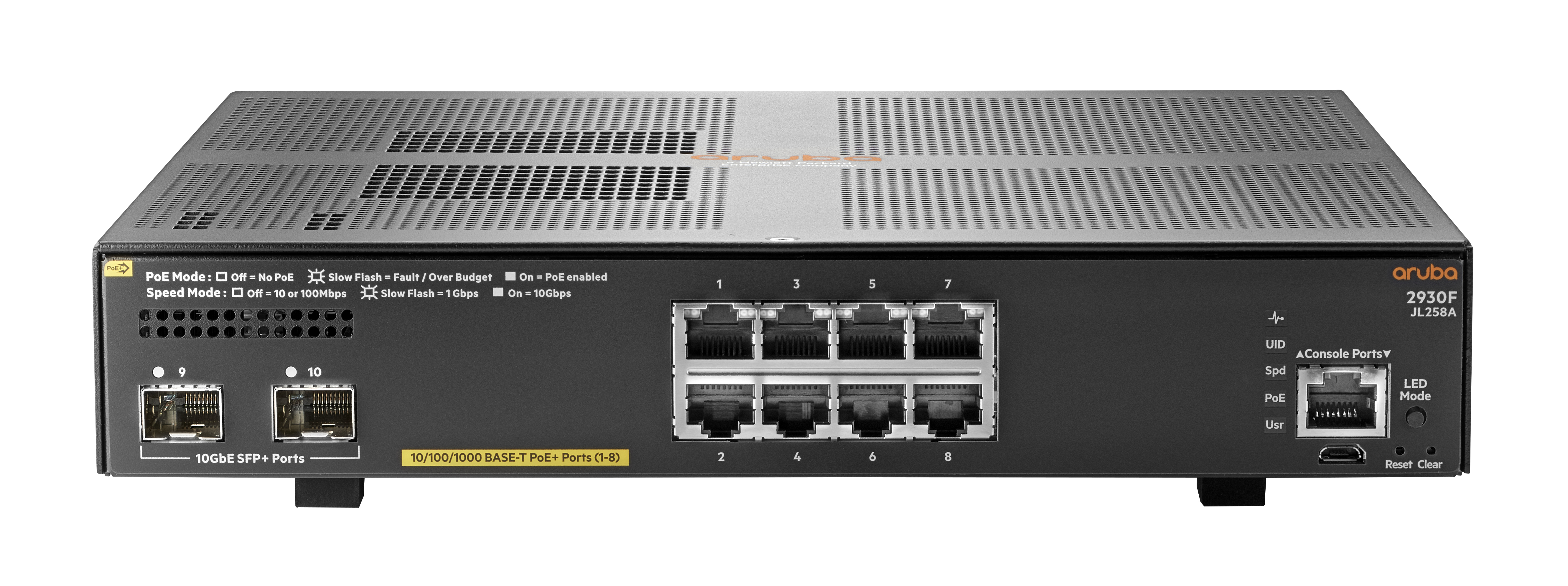 JL258A#ABB - HPE Aruba 2930F 8G PoE+ 2SFP+ - Switch - L3 - managed - 8 x 10/100/1000 (PoE+)