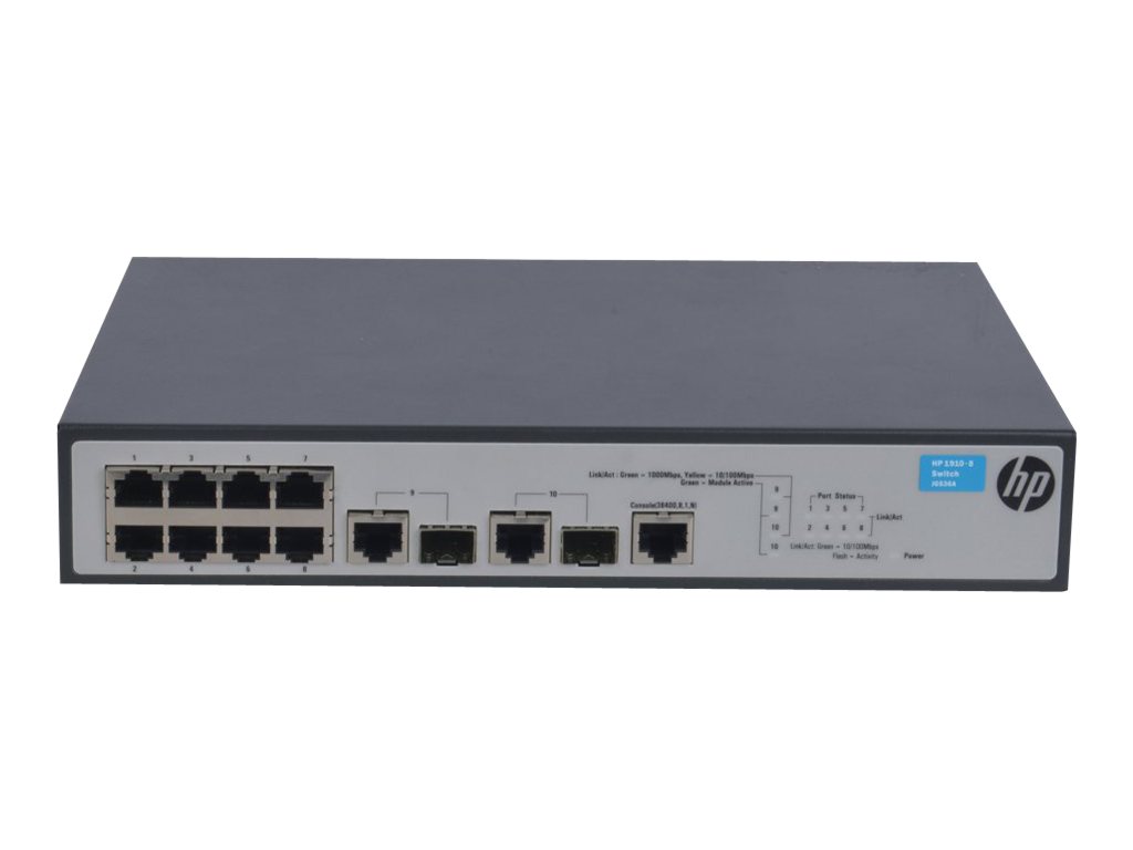 JG536A - HPE 1910-8 Switch - Switch - L3 - managed - 8 x 10/100 + 2 x Kombi-Gigabit-SFP