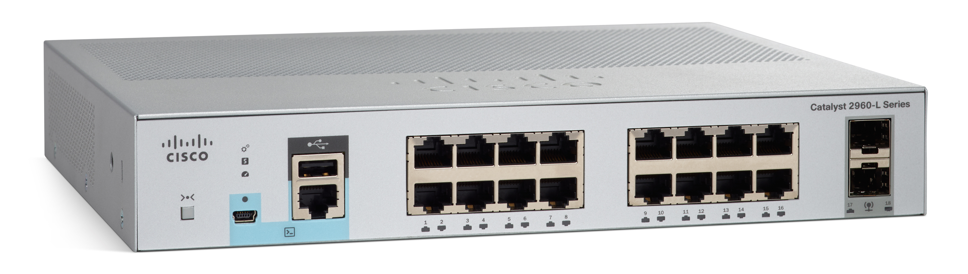 WS-C2960L-16TS-LL - Cisco Catalyst Managed Switch, 16 x 10/100/1000 + 2 x Gigabit SFP (Uplink)