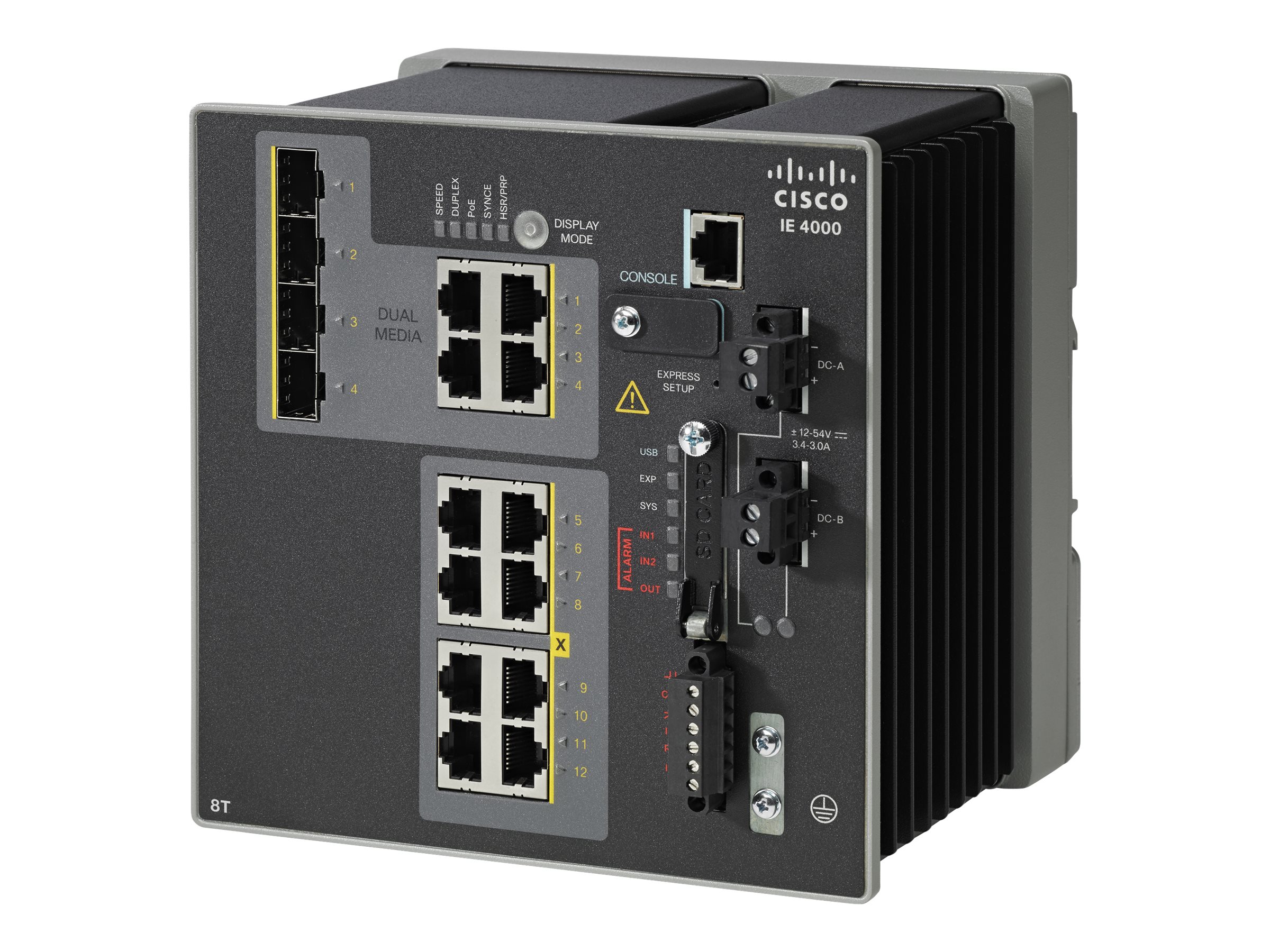 IE-4000-8T4G-E - Cisco Industrial Ethernet 4000 Series Switch, 8-Port 10/100/1000, 4-Port Gigabit SFP, Enhanced Security