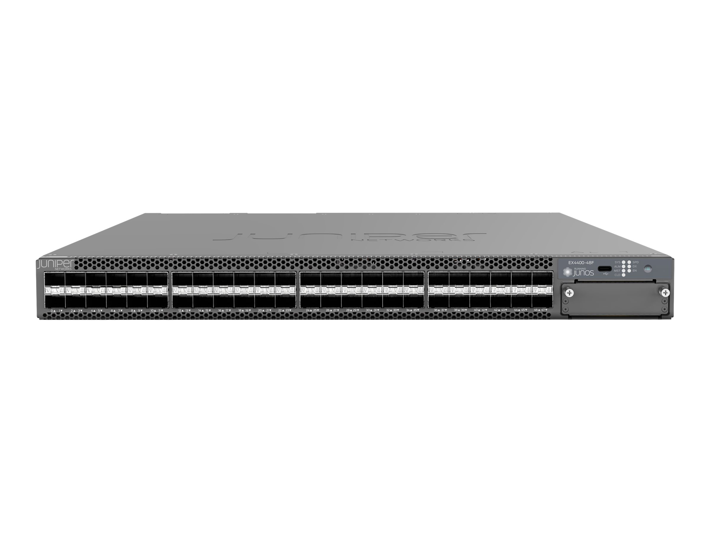 EX4400-48F-DC-AFI - Juniper EX Series EX4400-48F - Switch - L3 - managed - 12 x 1/10GBase-SX + 36 x 100/1000Base-SX + 2 x 100 Gigabit (Stacking)