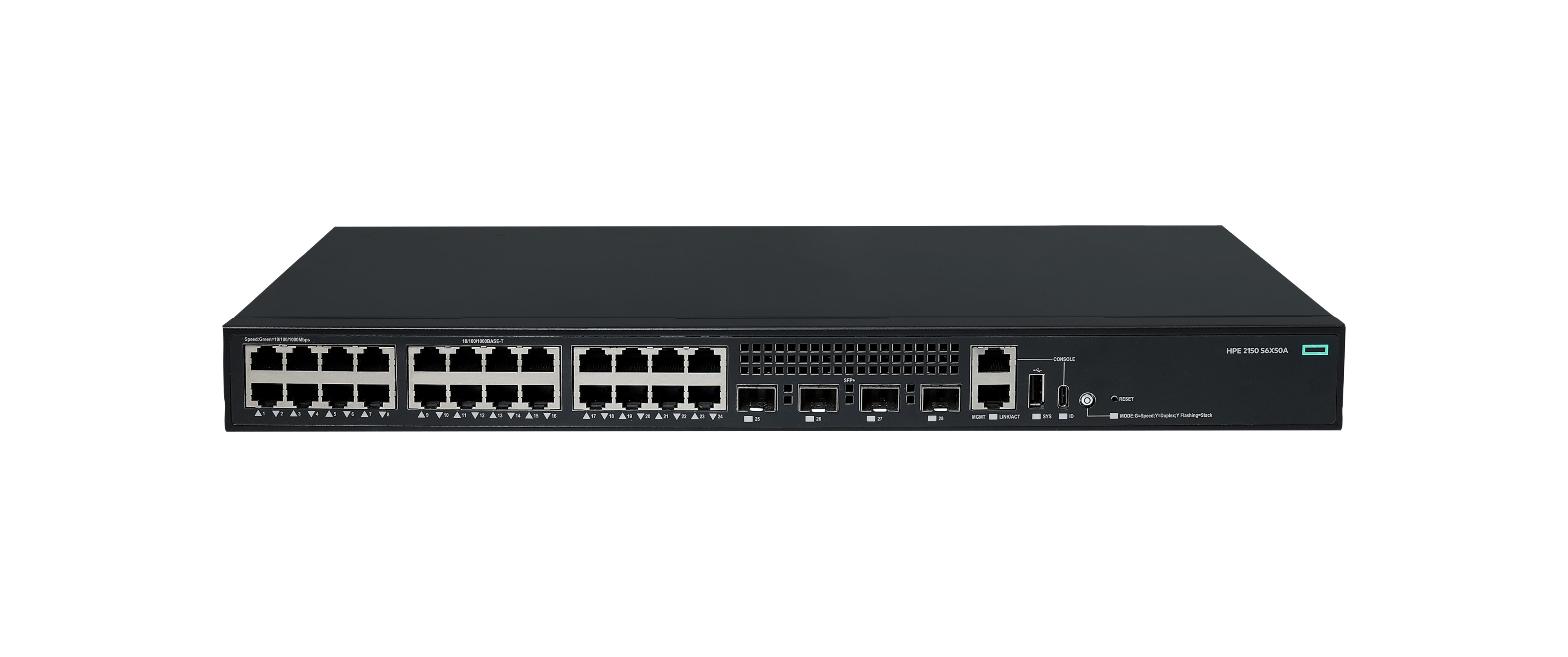 S6X50A - HPE Networking Comware 2150 24p 10M/100M/1G 4p SFP+ 1G/10G - Switch - L3 - managed - 24 x 10/100/1000Base-T + 4 x 1 Gigabit / 10 Gigabit SFP+ (Uplink / Stacking)