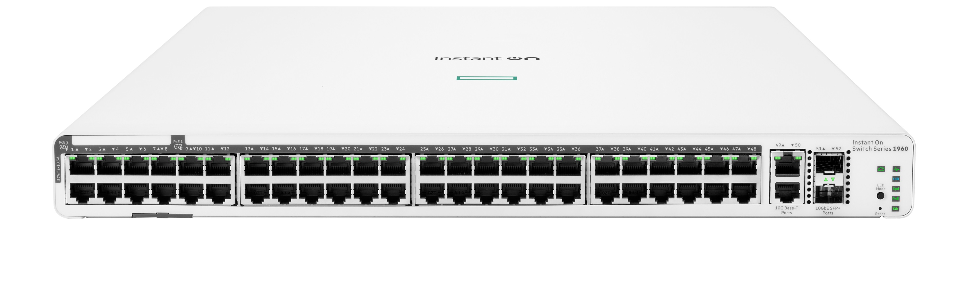 JL809A - HPE Networking Instant On 1960 48G 40p PoE Switch, 48x 10/100/1000 + 2x 10G SFP+ + 2x 100/1000/10GBase-T, 600W
