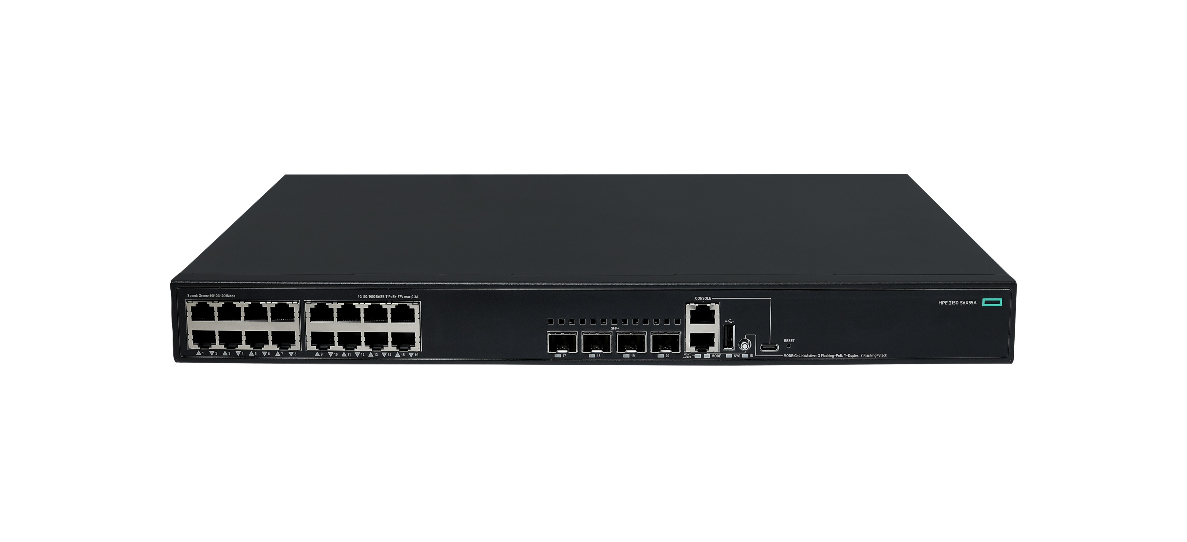 S6X55A - HPE Networking Comware 5150L 16p 10M/100M/1G PoE+ 4p SFP+ 1G/10G 248W Switch - Switch - L3 Lite - managed - 16 x 10/100/1000Base-T (PoE+)