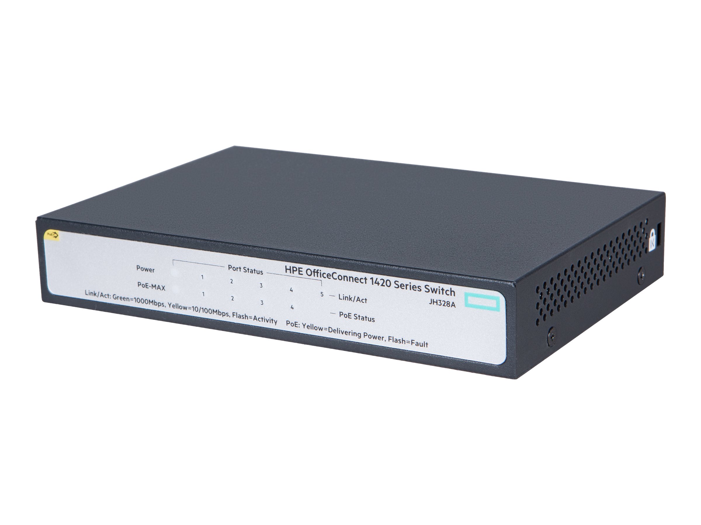 JH328A - HPE OfficeConnect 1420 5G PoE+ - Switch - unmanaged - 5 x 10/100/1000 - Desktop - PoE+ (32 W)