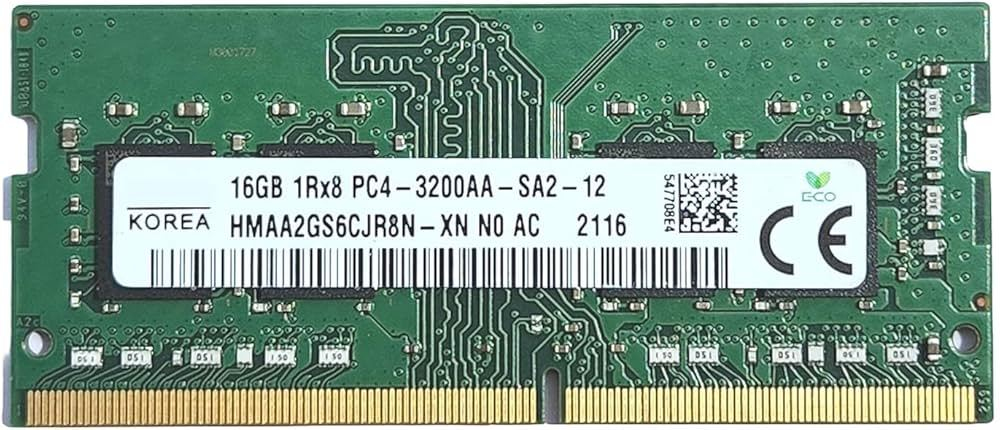 HMAA2GS6CJR8N-XN - Hynix SK Hynix HMAA2GS6CJR8N-XN 16GB DDR4 3200MHz PC4-25600 SODIMM, 16 GB, 1 x 16 GB, DDR4, 3200 MHz, 260-pin SO-DIMM, Grün
