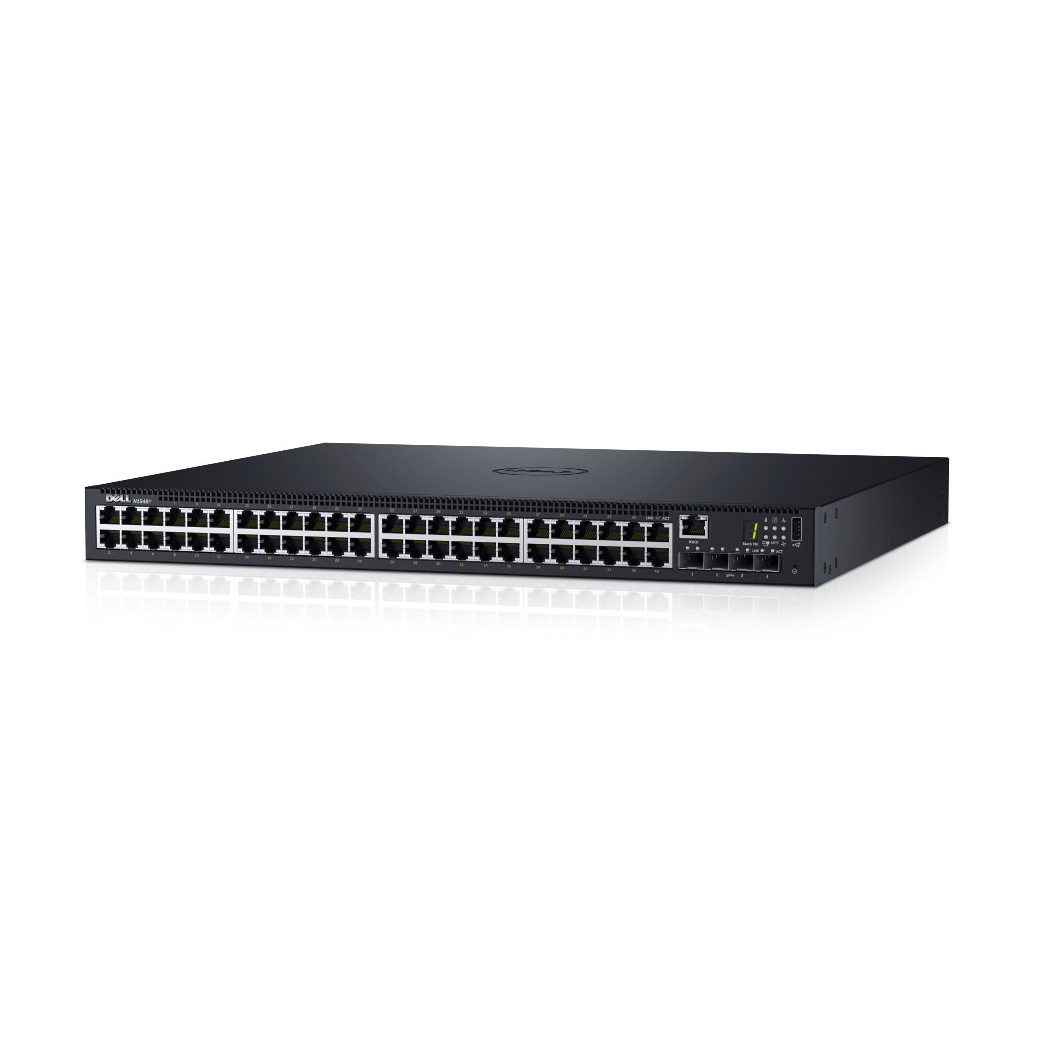 210-AEWB - Dell Networking N1548P - Switch - L2+ - managed - 48 x 10/100/1000 + 4 x 10 Gigabit SFP+ - Flujo de aire de adelante hacia atrás - an Rack montable - PoE+ (30.8 W)