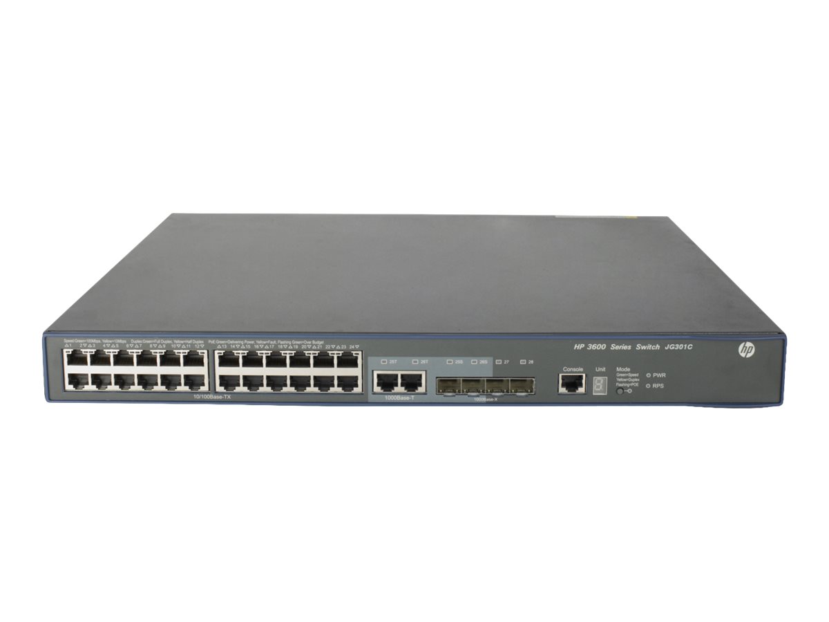 JG301C - HPE 3600-24-PoE+ v2 EI - Switch - L3 - managed - 24 x 10/100 (PoE+)