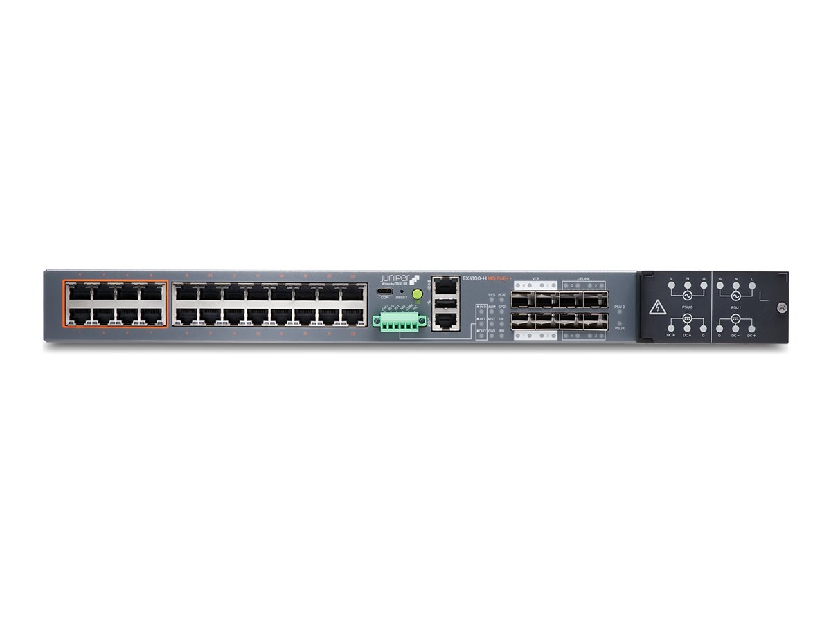EX4100-H-24F-DC-T - Juniper EX Series EX4100-H-24F - Switch - L3 - managed - 16 x 10/100/1000Base-T + 4 x 100/1000/2.5G + 4 x 10 Gigabit (Uplink)