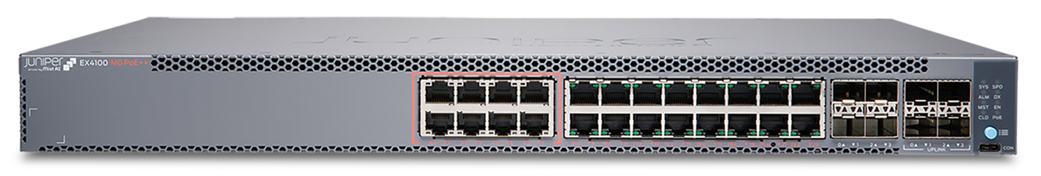 EX4100-24MP - Juniper EX Series EX4100-24MP - Switch - L3 - managed - 8 x 100/1G/2.5G/5G/10GBase-T + 16 x 1Gb Ethernet + 4 x 1/10 Gigabit (Uplink)