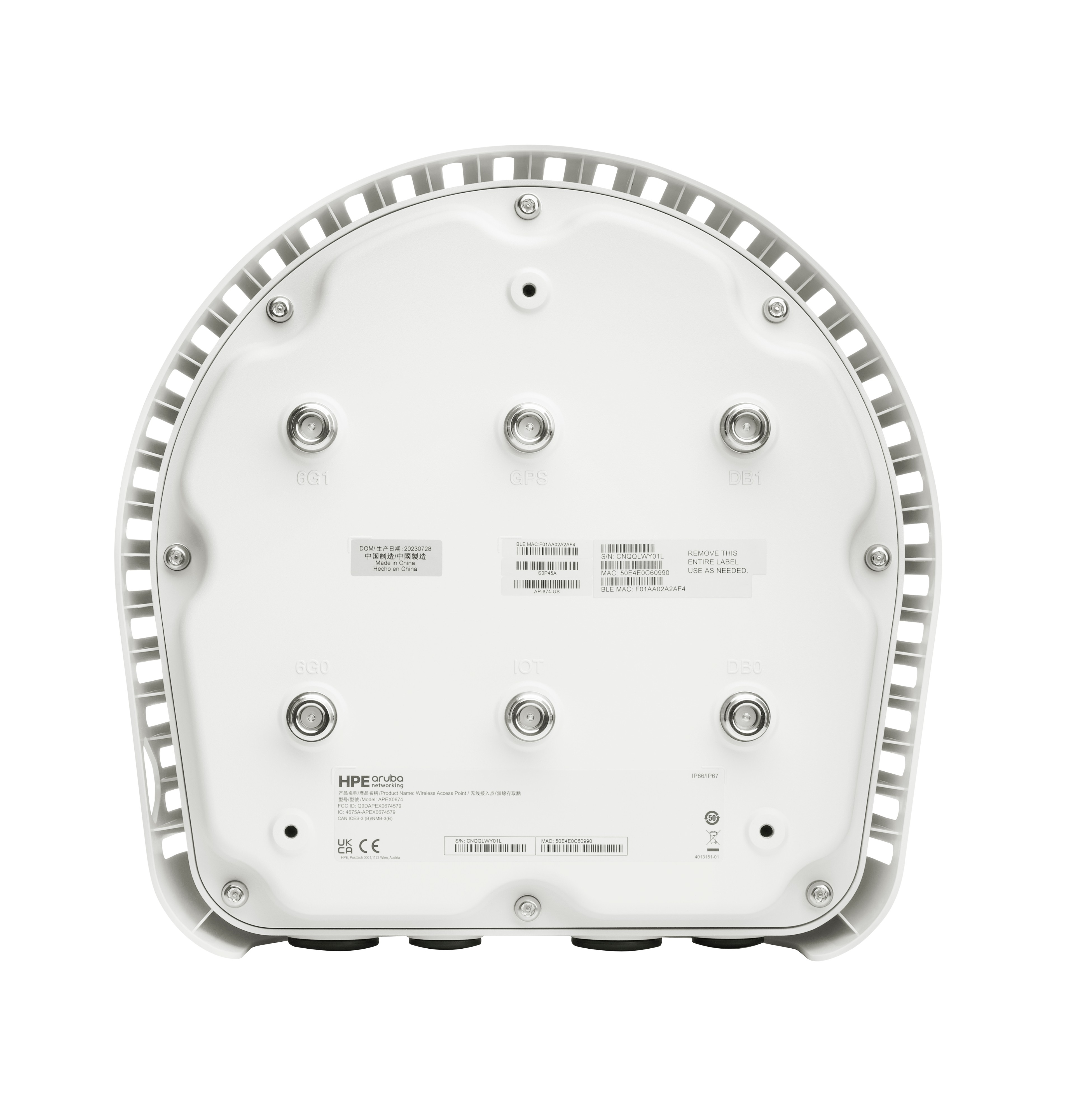 S0Q33A - Punto de acceso HPE Aruba AP-670 - Wi-Fi 6E - PoE++ - Para exteriores - Antenas externas