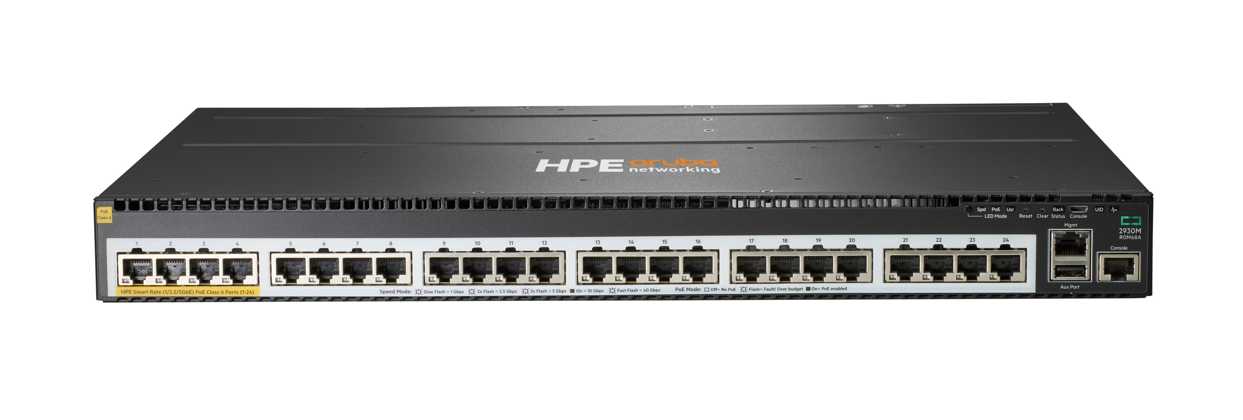 R0M68A - HPE Aruba 2930M 24 Smart Rate POE+ 1-Slot - Switch - L3 - managed - 24 x 1/2.5/5GBase-T POE+ - an Rack montable - PoE+ (860 W)