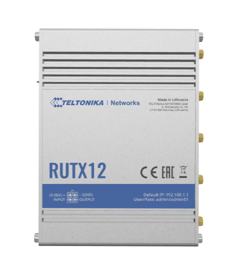 RUTX12 – Teltonika RUTX12, Wi-Fi 5 (802.11ac), dual-band (2.4 GHz/5 GHz), built-in Ethernet port, 4G, silver, tabletop router