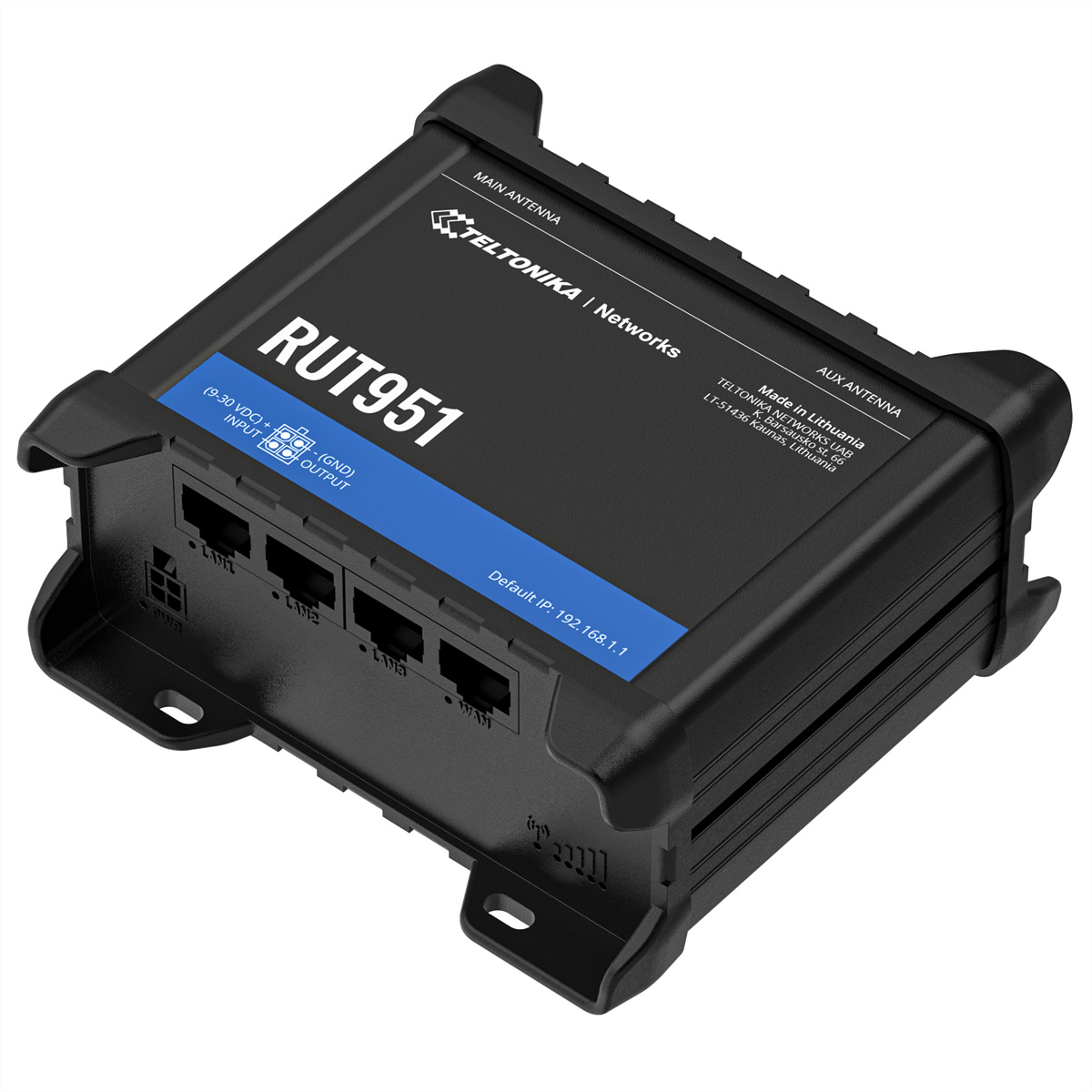 RUT951 - Teltonika RUT951 - Mobile network router - Black - Aluminium - Plastic - DIN rail - Industrial - Fast Ethernet