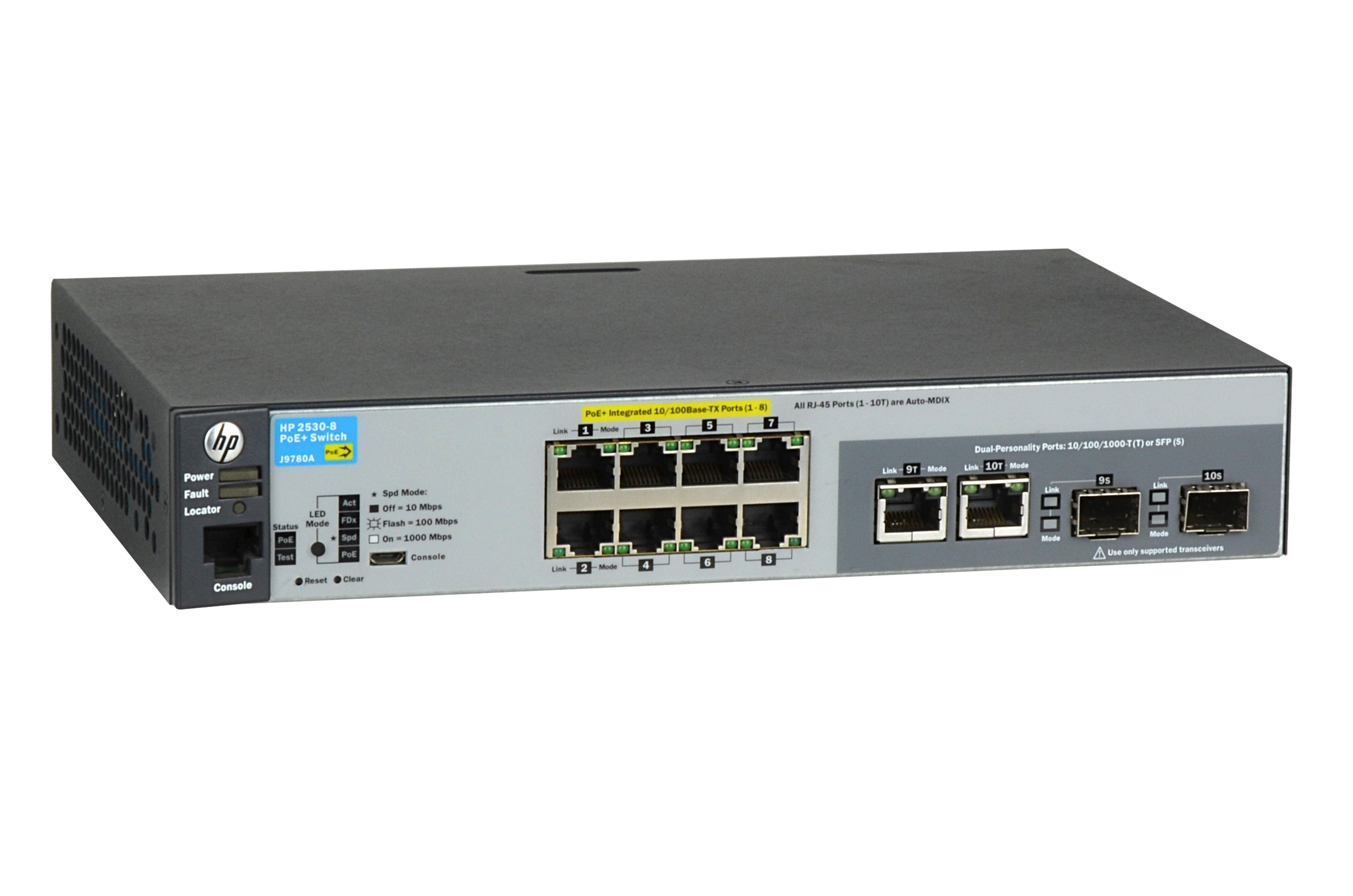 J9780A - HPE Aruba 2530-8-PoE+ Switch, 8 x 10/100 + 2 x Gigabit SFP + 2 x 10/100/1000