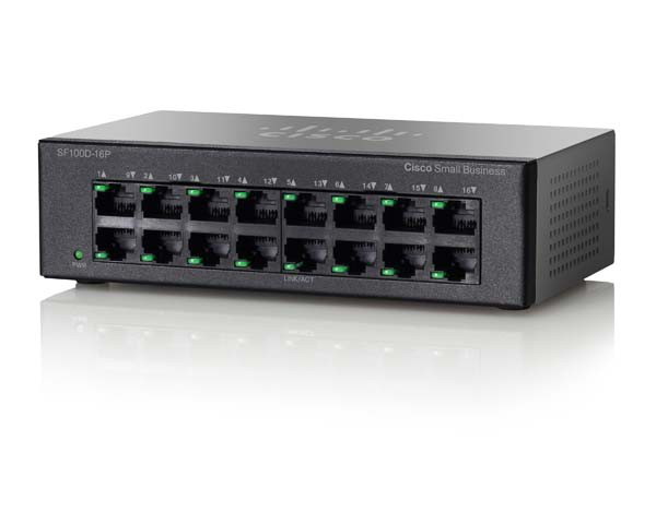 SF100D-16P-EU - Cisco Small Business Switch, unmanaged, 8 x 10/100 (PoE)