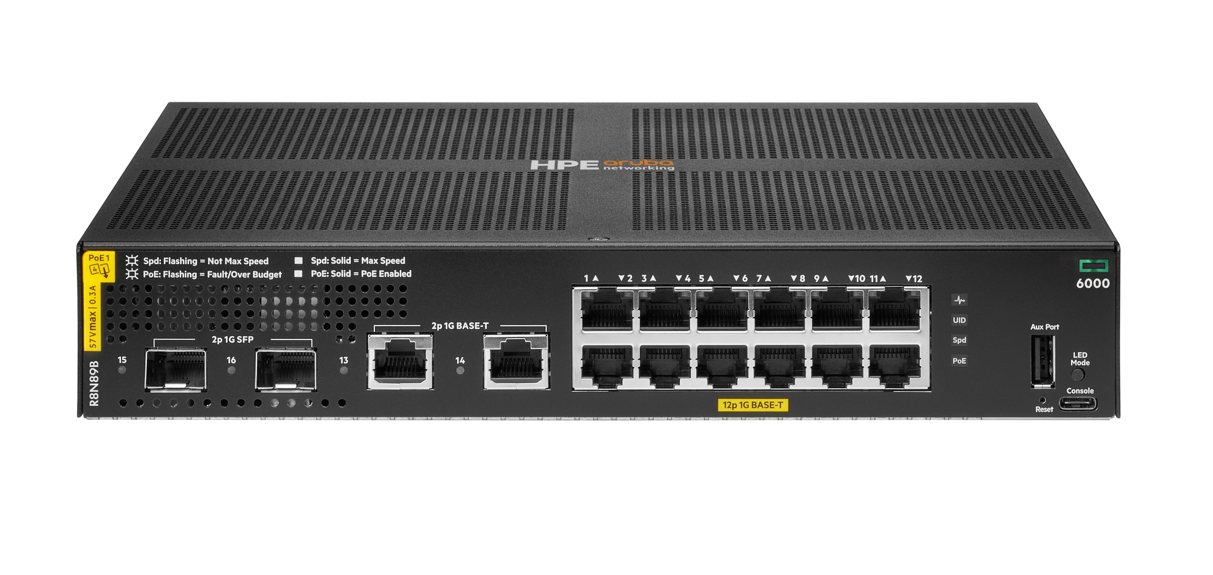 R8N89B - HPE Aruba Networking CX 6000 12p 10M/100M/1G Class4 PoE 2p SFP 1G 139W Switch - Switch - managed - 12 x 10/100/1000 (PoE+)