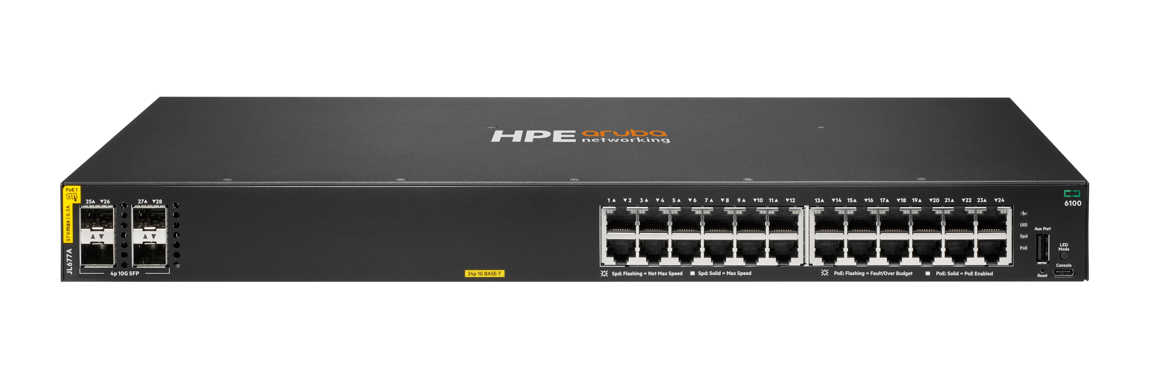 JL677A - HPE Aruba 6100 24G PoE+ 4SFP+ Switch, 24 x 10/100/1000, Managed