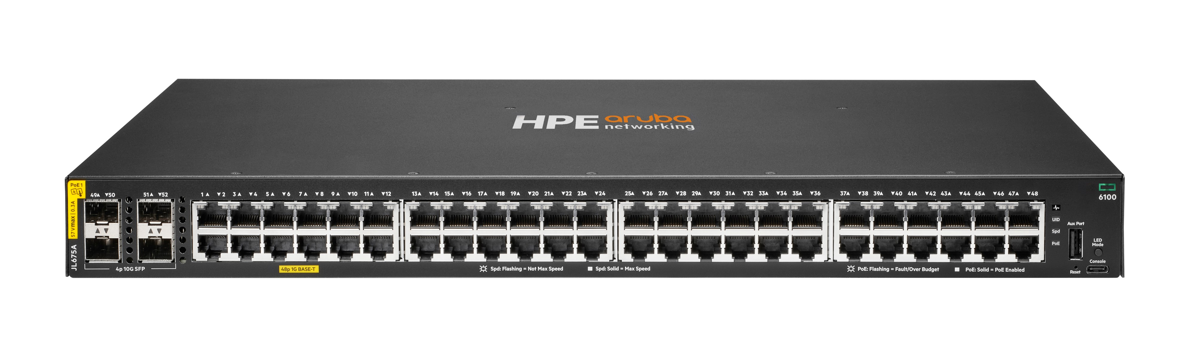 JL675A - HPE Aruba 6100 48G PoE 4SFP+ 370W Gigabit Ethernet Switch