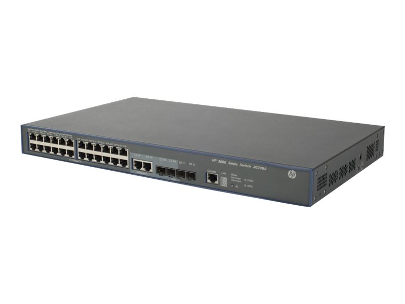 JG299A - HPE 3600-24 v2 EI - Switch - L4 - managed - 24 x 10/100 + 4 x Gigabit SFP + 2 x Shared 10/100/1000
