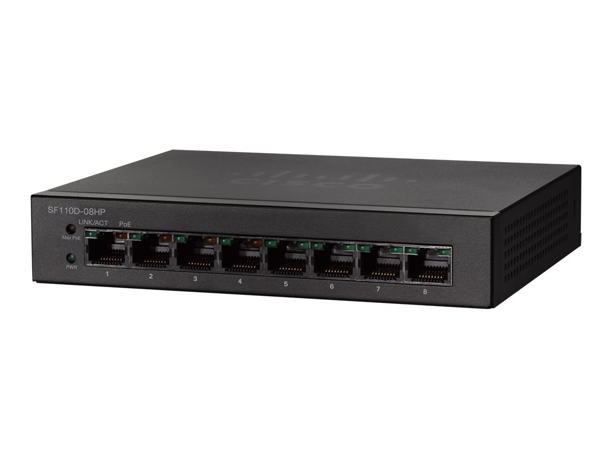 SF110D-08HP-EU - Cisco Small Business Switch, unmanaged, 4 x 10/100 (PoE)