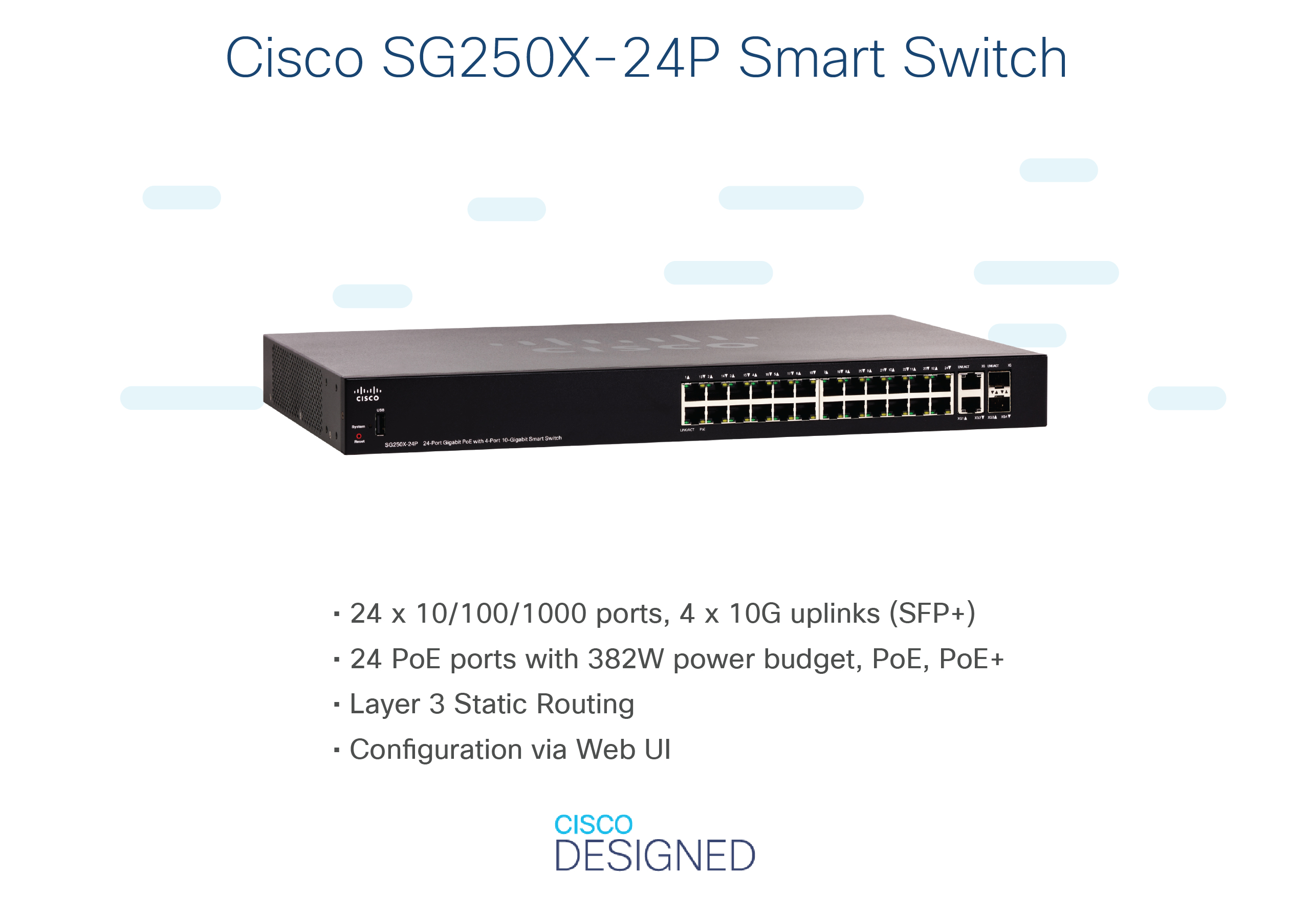 SG250X-24P-K9 - Switch Cisco Business 250 - 24 porte - Gestito L3 - PoE+