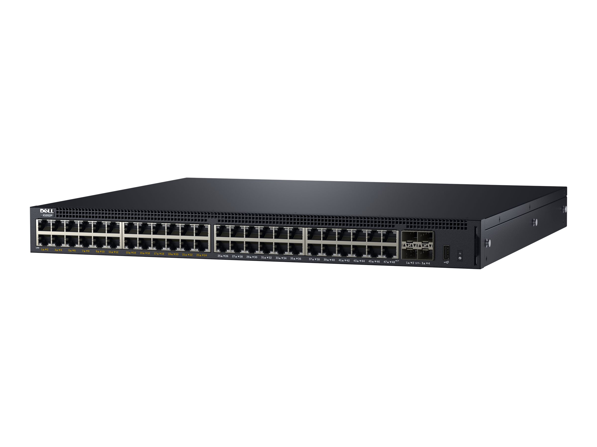210-AEIP - Dell Networking X1052P - Switch - L2+ - managed - 48 x 10/100/1000 + 4 x 10 Gigabit SFP+ - an Rack montable - PoE+ (360 W)